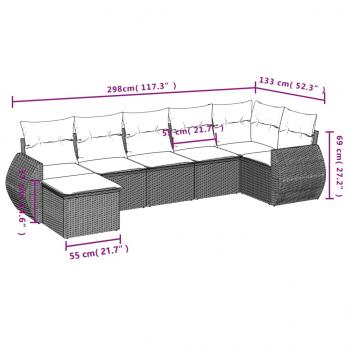 7-tlg. Garten-Sofagarnitur mit Kissen Beige Poly Rattan