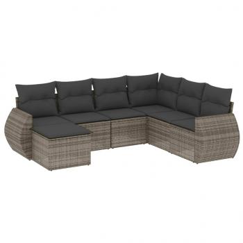 7-tlg. Garten-Sofagarnitur mit Kissen Grau Poly Rattan