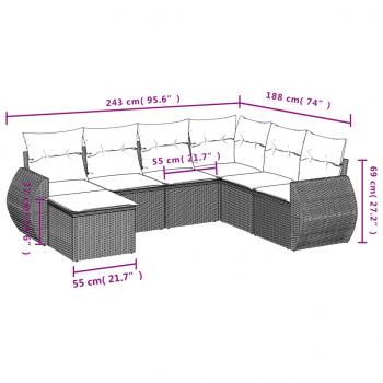 7-tlg. Garten-Sofagarnitur mit Kissen Grau Poly Rattan