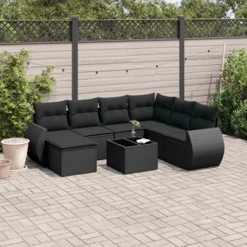 ARDEBO.de - 8-tlg. Garten-Sofagarnitur mit Kissen Schwarz Poly Rattan