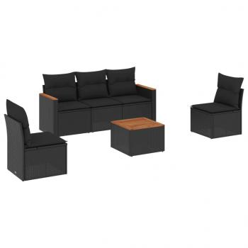 6-tlg. Garten-Sofagarnitur mit Kissen Schwarz Poly Rattan