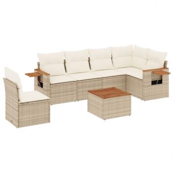 7-tlg. Garten-Sofagarnitur mit Kissen Beige Poly Rattan