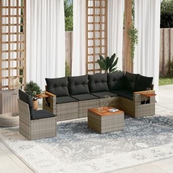 ARDEBO.de - 7-tlg. Garten-Sofagarnitur mit Kissen Grau Poly Rattan