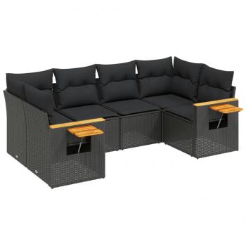 6-tlg. Garten-Sofagarnitur mit Kissen Schwarz Poly Rattan