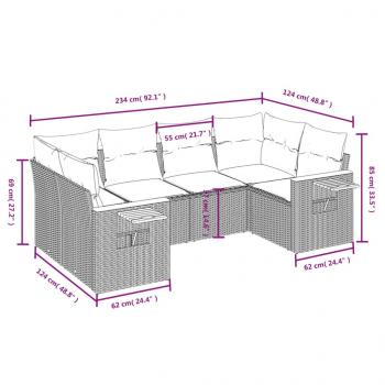 6-tlg. Garten-Sofagarnitur mit Kissen Schwarz Poly Rattan