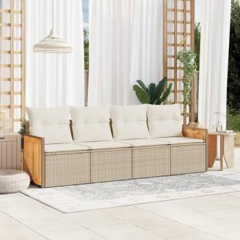 ARDEBO.de - 4-tlg. Garten-Sofagarnitur mit Kissen Beige Poly Rattan