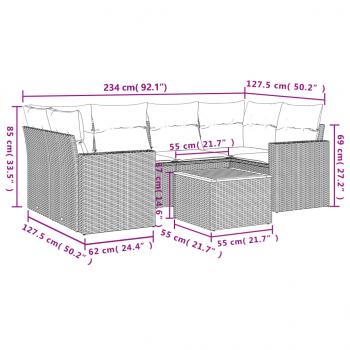 7-tlg. Garten-Sofagarnitur mit Kissen Beige Poly Rattan