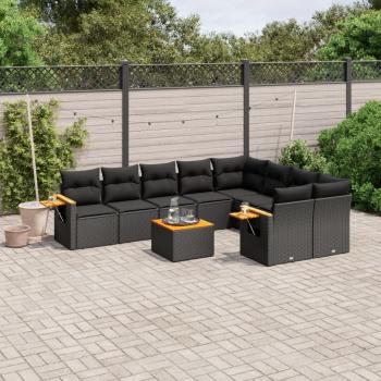 ARDEBO.de - 10-tlg. Garten-Sofagarnitur mit Kissen Schwarz Poly Rattan