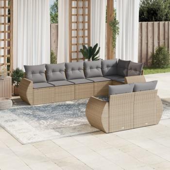 ARDEBO.de - 8-tlg. Garten-Sofagarnitur mit Kissen Beige Poly Rattan