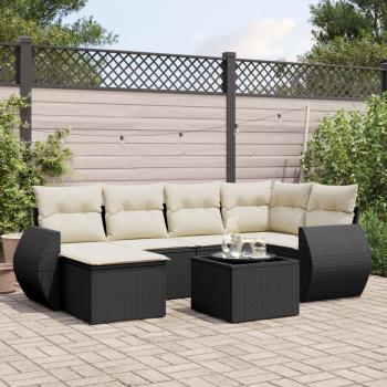 ARDEBO.de - 7-tlg. Garten-Sofagarnitur mit Kissen Schwarz Poly Rattan