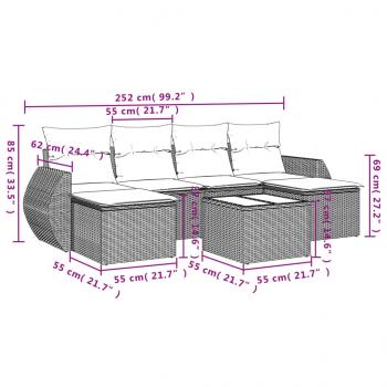 7-tlg. Garten-Sofagarnitur mit Kissen Schwarz Poly Rattan