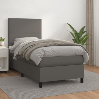 ARDEBO.de - Boxspringbett mit Matratze Grau 90x190 cm Kunstleder