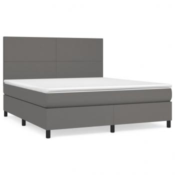 Boxspringbett mit Matratze Grau 180x200 cm Kunstleder