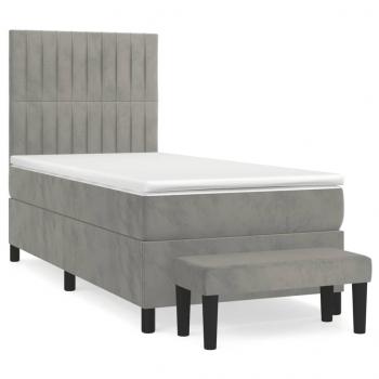 Boxspringbett mit Matratze Hellgrau 100x200 cm Samt