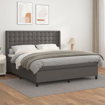 ARDEBO.de - Boxspringbett mit Matratze Grau 180x200 cm Kunstleder