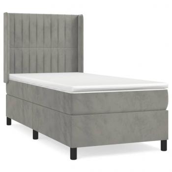 Boxspringbett mit Matratze Hellgrau 100x200 cm Samt