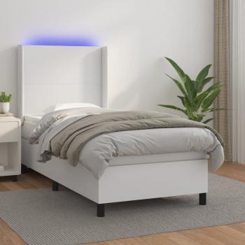 ARDEBO.de - Boxspringbett mit Matratze & LED Weiß 90x200 cm Kunstleder