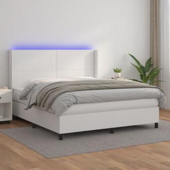 ARDEBO.de - Boxspringbett mit Matratze & LED Weiß 180x200 cm Kunstleder