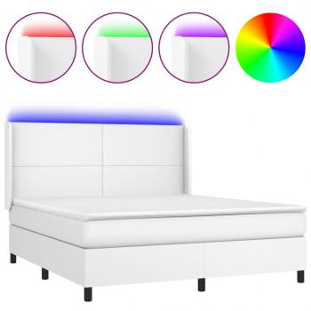 Boxspringbett mit Matratze & LED Weiß 180x200 cm Kunstleder