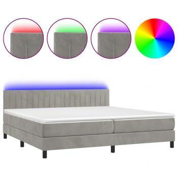 Boxspringbett mit Matratze & LED Hellgrau 200x200 cm Samt