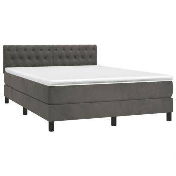 Boxspringbett mit Matratze & LED Dunkelgrau 140x190 cm Samt