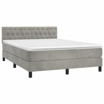 Boxspringbett mit Matratze & LED Hellgrau 140x190 cm Samt