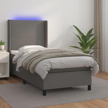 ARDEBO.de - Boxspringbett mit Matratze & LED Grau 90x190 cm Kunstleder