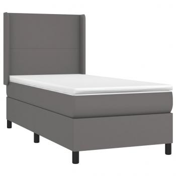 Boxspringbett mit Matratze & LED Grau 90x190 cm Kunstleder