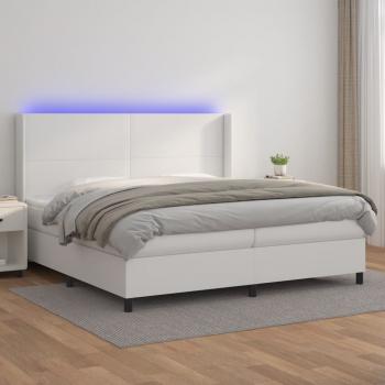 ARDEBO.de - Boxspringbett mit Matratze & LED Weiß 200x200 cm Kunstleder