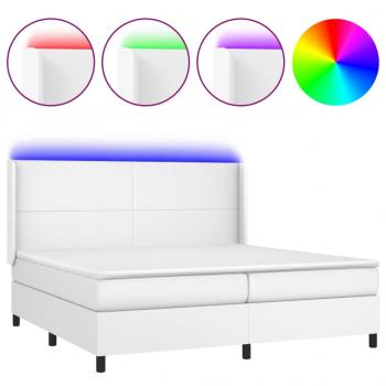 Boxspringbett mit Matratze & LED Weiß 200x200 cm Kunstleder