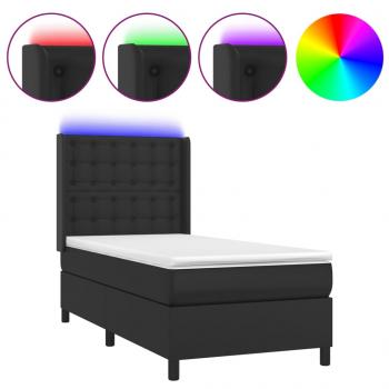 Boxspringbett mit Matratze & LED Schwarz 100x200 cm Kunstleder