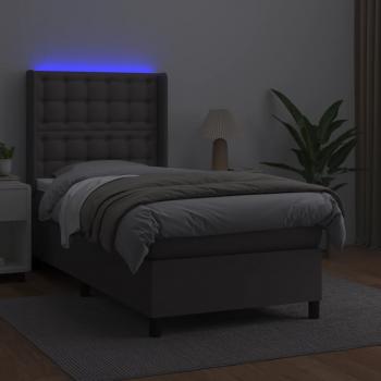 Boxspringbett mit Matratze & LED Grau 90x200 cm Kunstleder