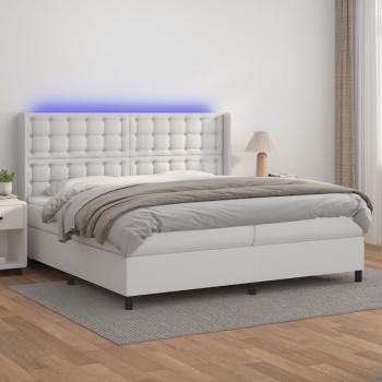 ARDEBO.de - Boxspringbett mit Matratze & LED Weiß 200x200 cm Kunstleder