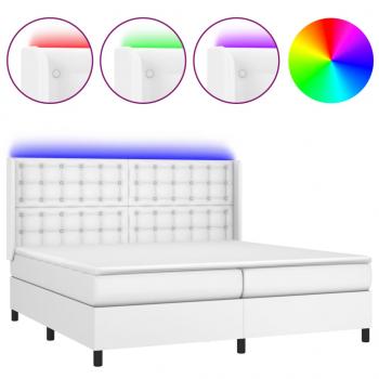 Boxspringbett mit Matratze & LED Weiß 200x200 cm Kunstleder