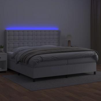 Boxspringbett mit Matratze & LED Weiß 200x200 cm Kunstleder