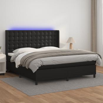 ARDEBO.de - Boxspringbett mit Matratze & LED Schwarz 180x200 cm Kunstleder