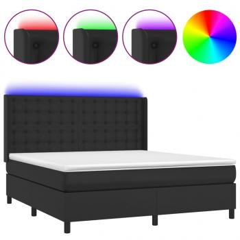 Boxspringbett mit Matratze & LED Schwarz 180x200 cm Kunstleder