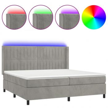 Boxspringbett mit Matratze & LED Hellgrau 200x200 cm Samt