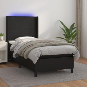 ARDEBO.de - Boxspringbett mit Matratze & LED Schwarz 90x200 cm Kunstleder 