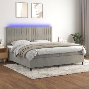 ARDEBO.de - Boxspringbett mit Matratze & LED Hellgrau 200x200 cm Samt