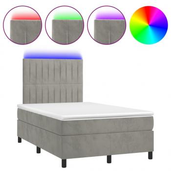 Boxspringbett mit Matratze & LED Hellgrau 120x200 cm Samt