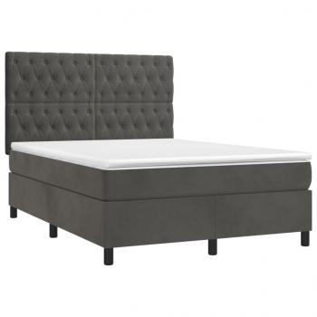 Boxspringbett mit Matratze & LED Dunkelgrau 140x190 cm Samt