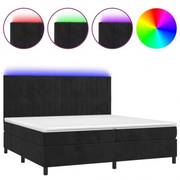 Boxspringbett mit Matratze & LED Schwarz 200x200 cm Samt