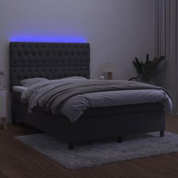 Boxspringbett mit Matratze & LED Dunkelgrau 140x200 cm Samt