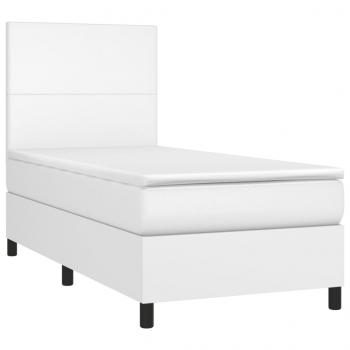 Boxspringbett mit Matratze & LED Weiß 90x190 cm Kunstleder