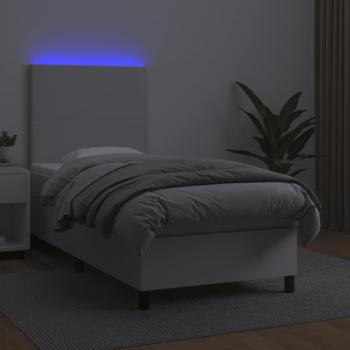 Boxspringbett mit Matratze & LED Weiß 90x190 cm Kunstleder