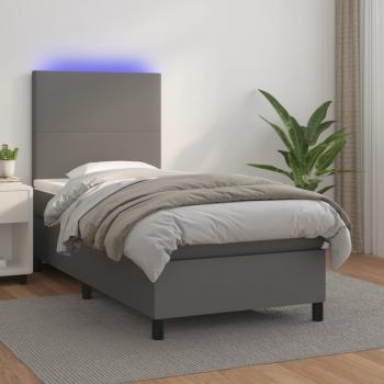 ARDEBO.de - Boxspringbett mit Matratze & LED Grau 90x200 cm Kunstleder