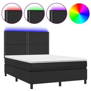 Boxspringbett mit Matratze & LED Schwarz 140x190 cm Kunstleder