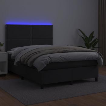 Boxspringbett mit Matratze & LED Schwarz 140x190 cm Kunstleder