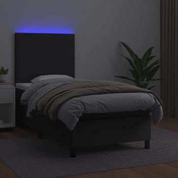 Boxspringbett mit Matratze & LED Schwarz 90x190 cm Kunstleder